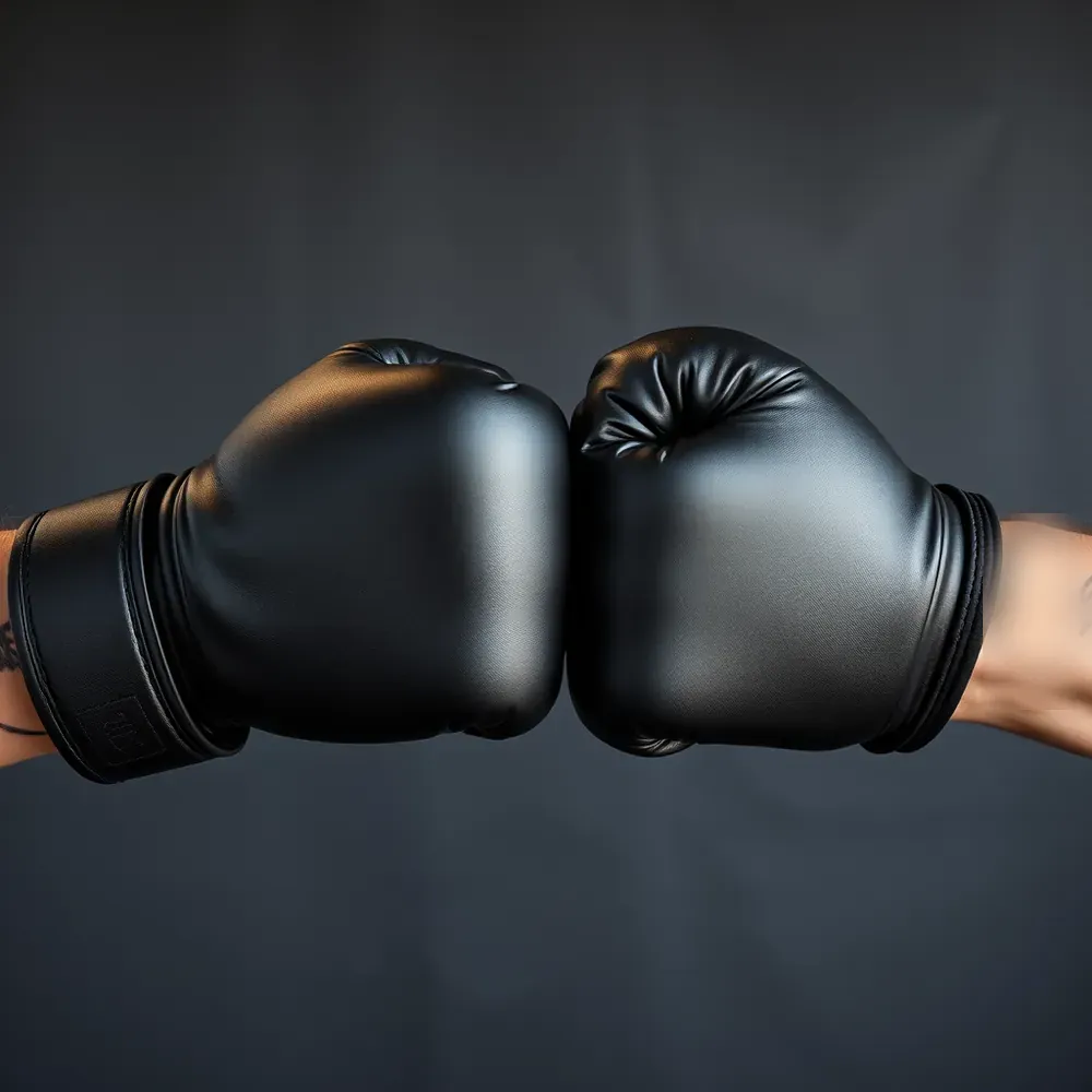 Deux poings gantés qui se touchent en signe de respect avant un entraînement de MMA.